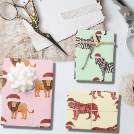 Pastel Christmas Safari Tiere | Lion Zebra Tiger Geschenkpapier Set