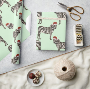 Pastel Christmas Safari Tiere Mint Zebra Geschenkpapier