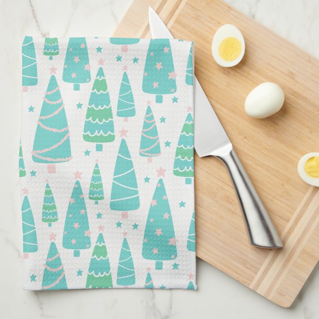 Pastel Christmas Tree Forest Geschirrtuch (Viertel Falte)