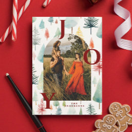 Pastel Christmas Trees Arch Photo Red Joy Feiertagskarte