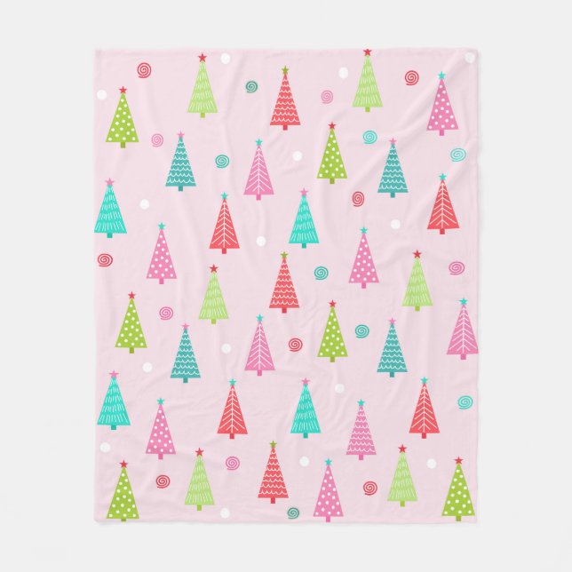 Pastel Christmas Trees Fleece Blanket (Vorderseite)