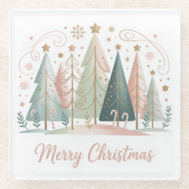 Pastel Christmas Trees Glasuntersetzer