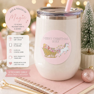 Pastel Christmas Unicorn Santa's Sleigh Pink Runder Aufkleber