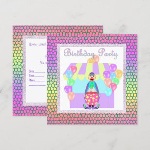 PASTEL CIRCUS CLOWN ANNIVERSAIRE INVITATION DU PAR