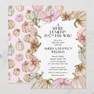 Pastel Citrouilles Fille bébé Douche Invitations