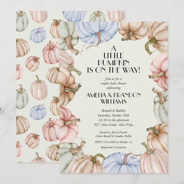 Pastel Citrouilles Green Baby Shower Invitations (Devant / Derrière)
