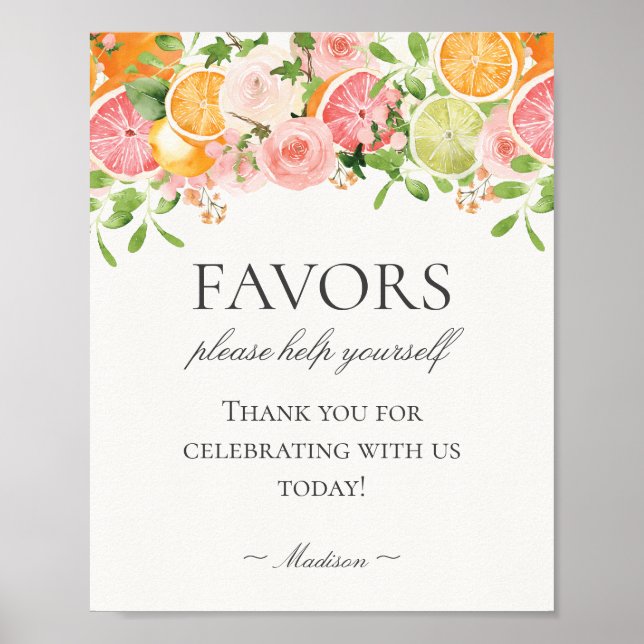 Pastel Citrus Floral Kleine Süsse Favoriten Zeiche Poster (Vorne)