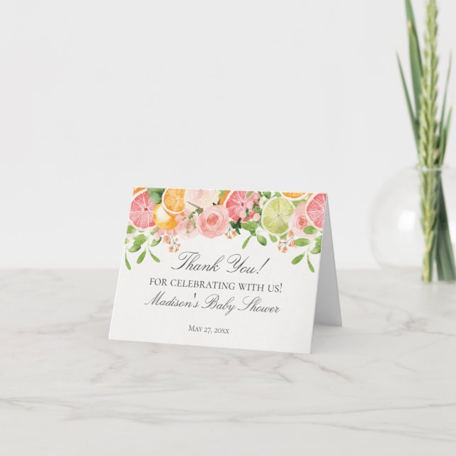 Pastel Citrus Floral Kleine Süsse Kinderdusche Dankeskarte (Vorderseite)