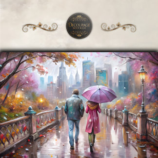 Pastel City Rain Walk Decoupage Seidenpapier