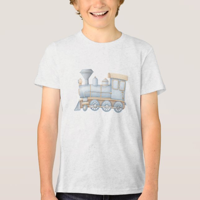 Pastel Classic Steam Train Engine Illustration Tri-Blend Shirt (Vorderseite)