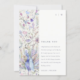 Pastel Classy Verziert Watercolor Peacock Wedding Dankeskarte