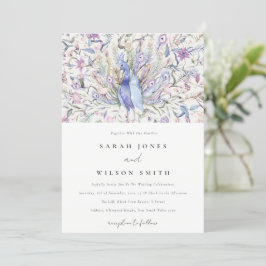 Pastel Classy Verziert Watercolor Peacock Wedding Einladung