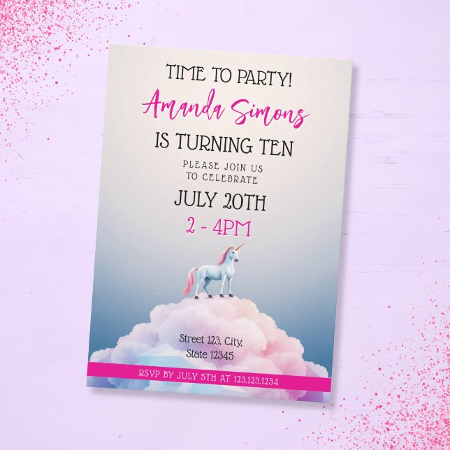 Pastel Cloud Unicorn Dreamscape Girl 10th Birthday Einladung (Von Creator hochgeladen)