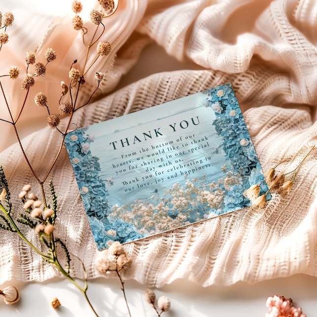 Pastel Coastal Blue Florals Wedding Dankeskarte (Von Creator hochgeladen)
