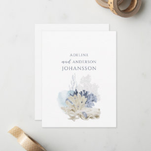 Pastel Coastal Coral Seashell Couple Names Mitteilungskarte