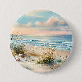Pastel Coastal Dunes Watercolor Button