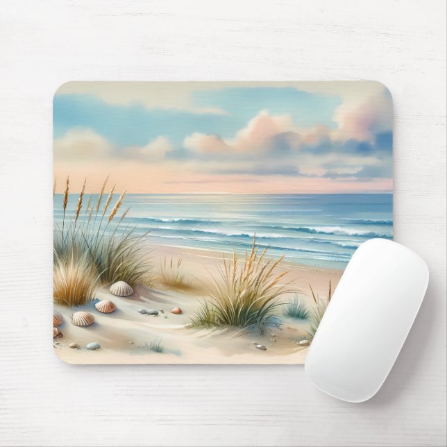 Pastel Coastal Dunes Watercolor Mousepad (Mit Mouse)