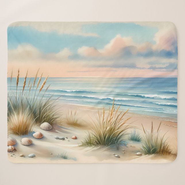 Pastel Coastal Dunes Watercolor Sherpadecke (Vorderseite (Horizontal))