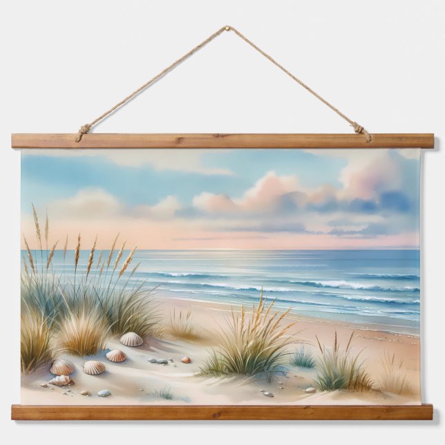 Pastel Coastal Dunes Watercolor Wandteppich Mit Holzrahmen (Vorne)