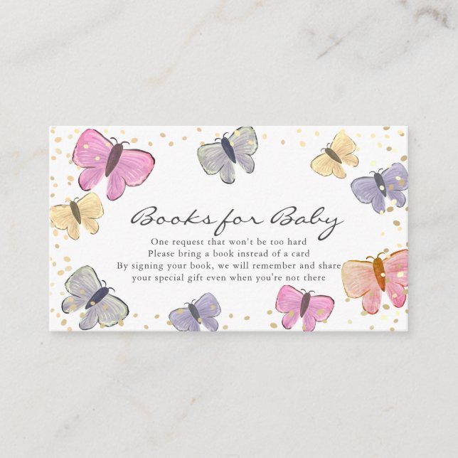 Pastel Color Butterfly Babydusche Buchanfrage Begleitkarte (Vorderseite)