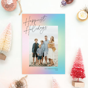 Pastel Color Gradient Happest Holidays Carte photo