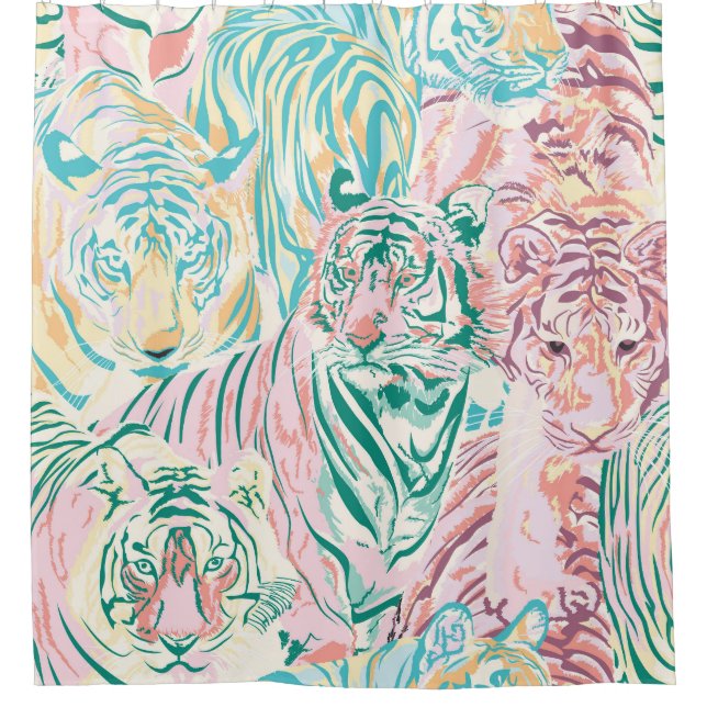 Pastel Color Tiger Art Muster Duschvorhang (Vorderseite)