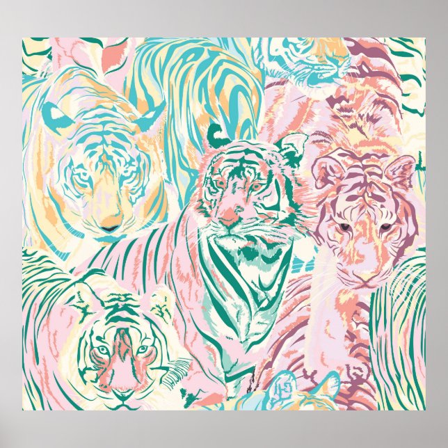 Pastel Color Tiger Art Muster Poster (Vorne)
