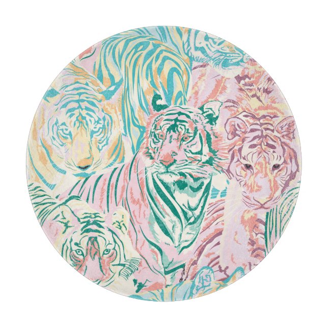 Pastel Color Tiger Art Muster Schneidebrett (Vorderseite)