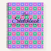 Pastel Colored Squares with Hearts Skectchbook
