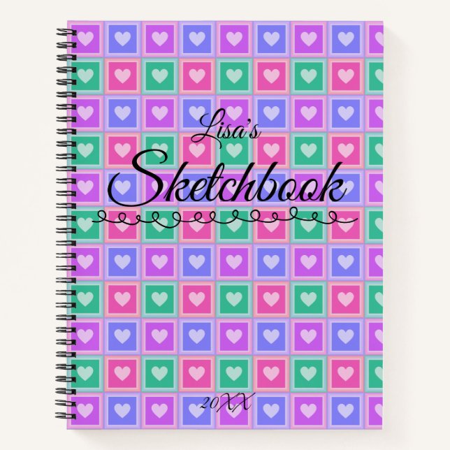 Pastel Colored Squares with Hearts Skectchbook  Notizbuch (Vorderseite)