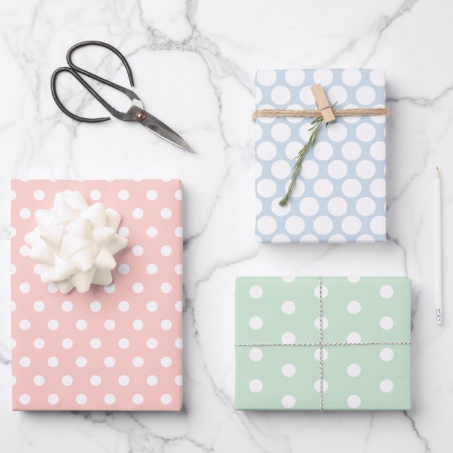 Pastel Colored White Polka Dot Geschenkpapier Set (Vorderseite)