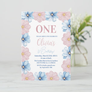 Pastel Colorful Daisy Blume 1. Geburtstag Einladung