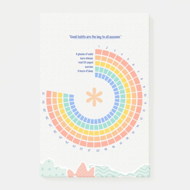 Pastel Colorful Rainbow Boho Custom Monthly Post-it Klebezettel (Vorderseite)