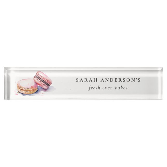 Pastel Colorful Wasserfarbe Französisch Macarons B Namensplakette (Vorderseite)