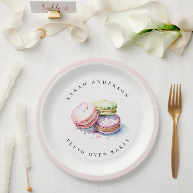Pastel Colorful Wasserfarbe Französisch Macarons B Pappteller (Hochzeit)