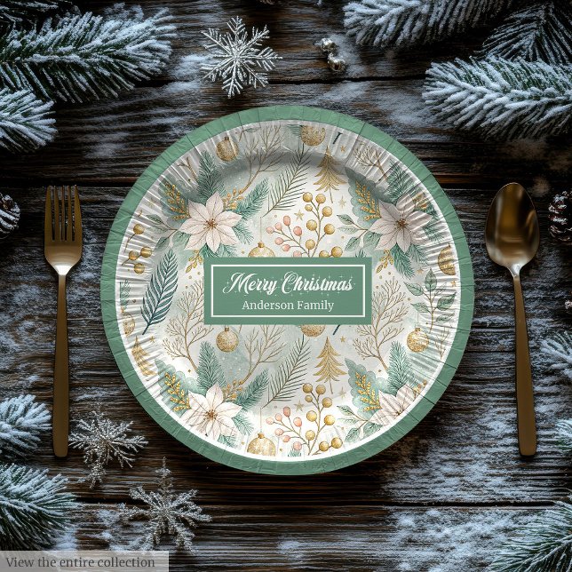 Pastel Colors Christmas Plates Elegant Sage Floral Pappteller (Pastel Colors Christmas Plates Elegant Sage Floral)