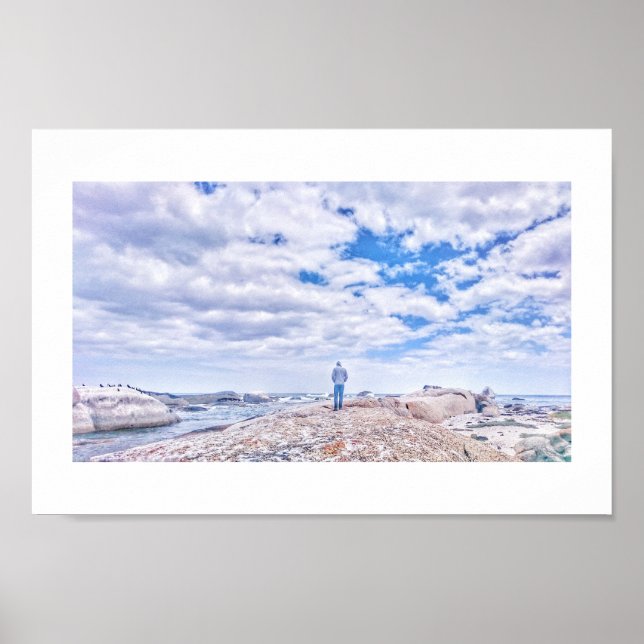 Pastel Colors Man Figure Beach Rocks Cape Poster (Vorne)