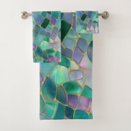 Pastel colors stained glass mosaic pattern badhandtuch set