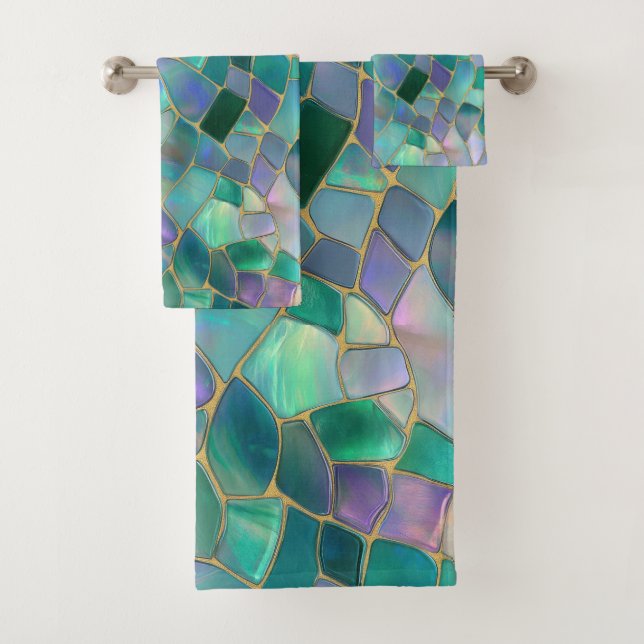 Pastel colors stained glass mosaic pattern badhandtuch set (Insitu)