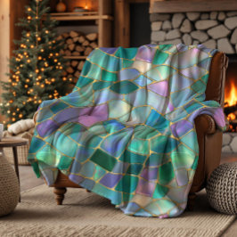 Pastel colors stained glass mosaic pattern fleecedecke