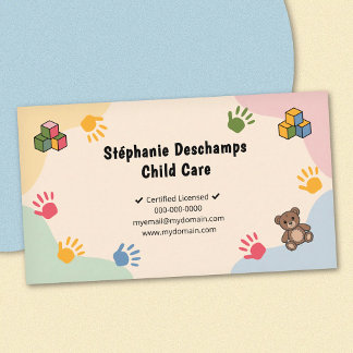 Pastel Colors & Teddy Bear - Child Care Visitenkarte