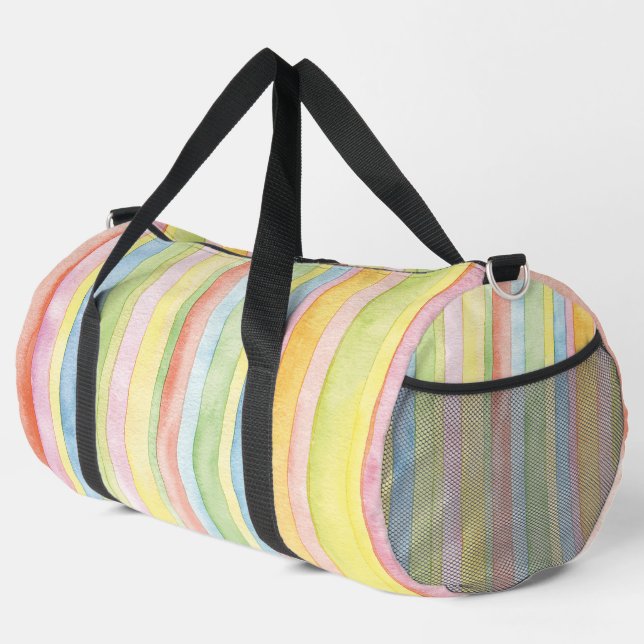 Pastel Colourful Watercolour Stripes Duffle Bag (Rechte Ecke)