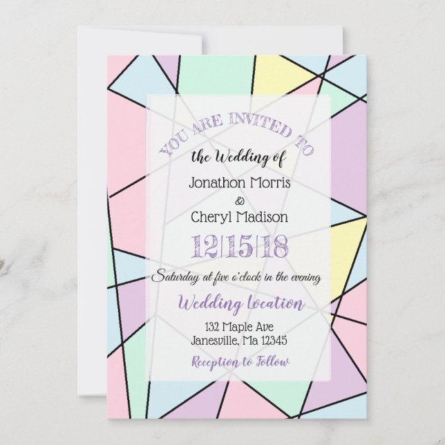 Pastel Colours invitations géométriques de mariage (Devant)