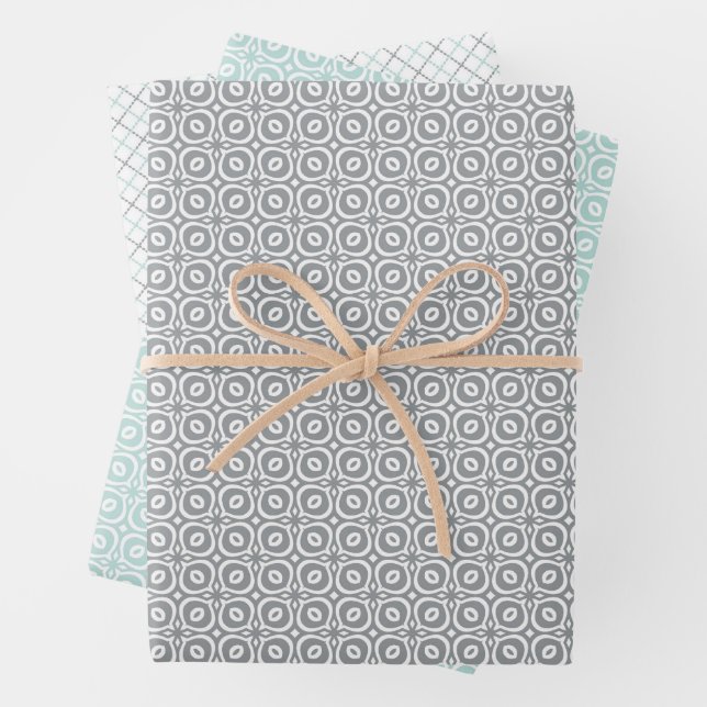 Pastel combination of Retro Gray, Mint, Geometric Geschenkpapier Set (Beispiel)