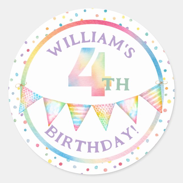 Pastel Confetti 4e Anniversaire Favoriser Sticker (Devant)