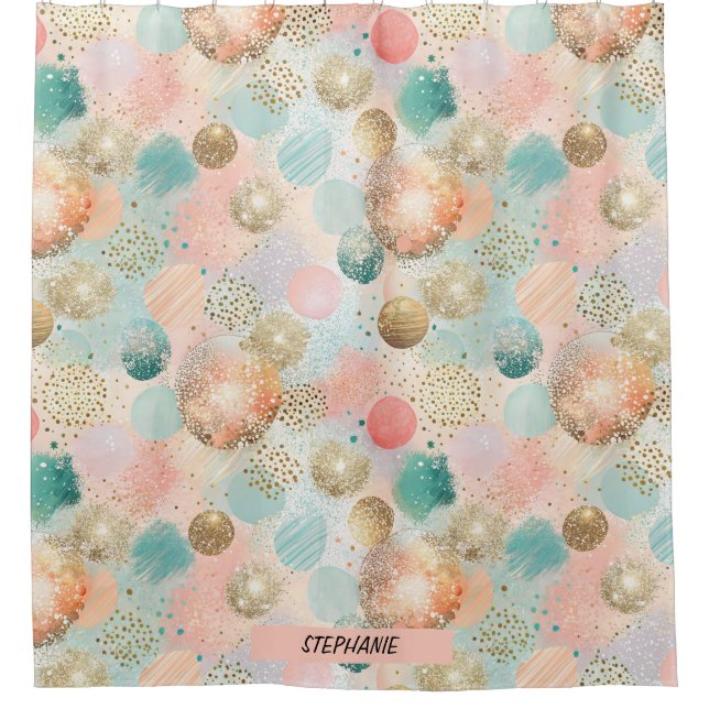Pastel Confetti Glitzer Abstraktes Muster Duschvorhang (Vorderseite)