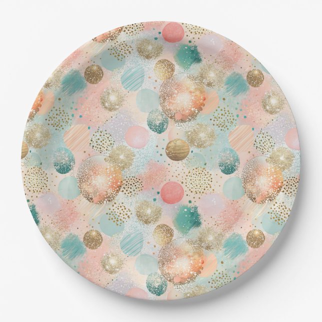 Pastel Confetti Glitzer Abstraktes Muster Pappteller (Vorderseite)