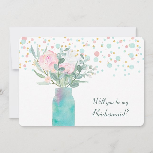 Pastel Confetti Mason Jar Bridesmaid Invite Einladung (Vorderseite)