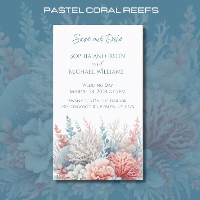 Pastel Coral- Beach Wedding-Save the Date- Visitenkarte (Pastel Coral Reef Beach Wedding Collection Save the Date)