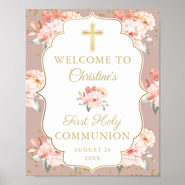 Pastel Coral Floral First Heilige Kommune Willkomm Poster (Vorne)